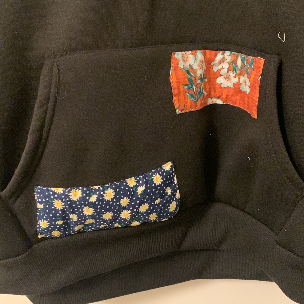 hand sewn patchwork fall black fleece hoodie size xxl - Picture 3 of 12